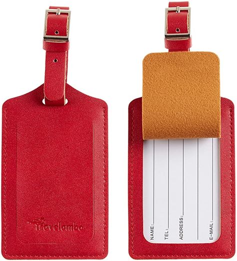 Amazon.com | 8 Pack Leather Luggage Travel Bag Tags by Travelambo Red | Luggage Tags Red Luggage, Pack Luggage, Suitcases Travel, Travel Bag Tag, Leather Luggage Tag, Leather Accessory, Leather Luggage Tags, Bridesmaid Proposal Box, Suitcase Traveling