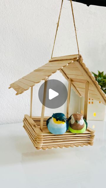 Birdhouse Crafts For Kids, Icecreme Stick Craft, Ice Cream Stick Crafts For Kids, Ice Cream Sticks Craft Ideas Art, Popsicle Stick Sculpture, Icecreamsticks Crafts, Popsicle Stick Birdhouse, Matchstick Craft, Popsicle House