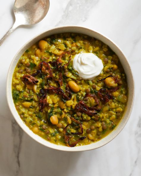 Aash e-Jow (Persian Barley, Rice, & Bean Soup) | Kitchn Rice And Bean Soup, Persian Soup, Persian Stew, Barley Rice, French Green Lentils, French Lentils, Barley Soup, Vegan Soups, Persian Food