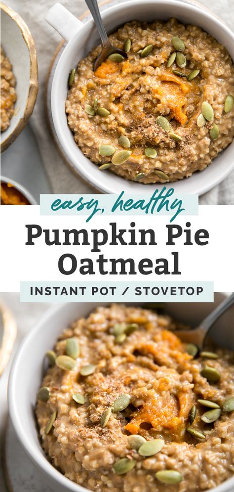 Healthy Pumpkin Pie Oatmeal, Oatmeal Stovetop, Healthy Pumpkin Pie, Fit Mitten Kitchen, Pumpkin Pie Oatmeal, Healthy Pumpkin Pies, Pumpkin Recipes Healthy, Easy Pumpkin Pie, Pumpkin Recipe