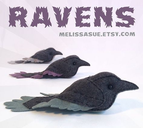 The Beast Peddler — melissasueart: Ravens! Hand-sewn of wool, with... Raven Pattern Sewing, Raven Plush Pattern, Crow Plush Pattern, Felt Raven, Sewn Stuffed Animals, Diy Plushies Patterns, Pride Plushie, Raven Plush, Bird Sewing Pattern