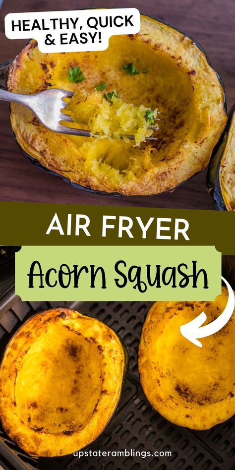 Craving a healthy and flavorful side dish? Try this air fryer acorn squash recipe for a sweet and savory twist on a classic favorite! In just a few minutes, you can enjoy perfectly cooked squash that's bursting with flavor. Quick, easy, and oh-so-delicious! Air Fryer Acorn Squash, Acorn Squash Recipe, Southern Dinner, Acorn Squash Recipes, Cooks Air Fryer, Healthy Vegetable Recipes, Squash Recipe, Easy Air Fryer, Fall Dishes