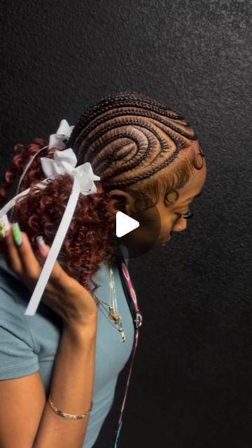 Straight Back Braided Hairstyles For Black Women, Cute Quick Styles With Braiding Hair, Braided Hairstyles For Senior Pictures, 2 Ponytail Hairstyles Braids, Braids Going Into Two Buns, Feeder Braids With Curly Hair, Stitch Braids With Heart And Curls, Cute Braided Hairstyles Cornrow, Braids Wrapped At The End