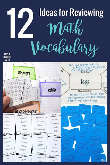 Math vocabulary practice is so important for students! These ideas for activities and games will help you find fun and engaging ways to practice with your students. Math Vocabulary Activities, Middle School Math Lesson Plans, High School Math Lesson Plans, Geometry Vocabulary, Math Review Activities, Math Quiz, Math Review Game, Teaching Vocabulary, Math Writing