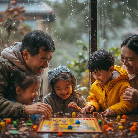 Family Game Time: A joyful family immersed in board game fun on a rainy day by the window. #family #game #board game #fun #play #laughter #children #parents #aiart #aiphoto #stockcake https://ayr.app/l/BjcW Family Playing, Time Images, Family Images, Games Images, On A Rainy Day, Free Family, Family Game, Game Board, Game Time