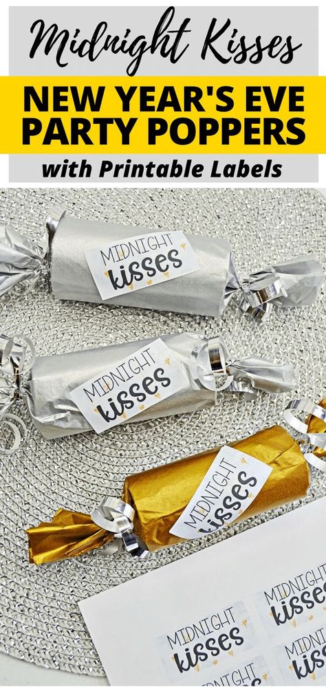 This fun Midnight Kisses New Year's Eve Party Poppers craft is easy to make with toilet paper rolls, tissue paper, ribbon, and the included printable. #NewYearsEve #NewYears #NYE #Kisses #EasyCrafts #PartyIdeas New Year's Eve Crafts, New Year's Kiss, Confetti Poppers, Midnight Kisses, Party Poppers, New Year's Eve Recipes, Toilet Paper Rolls, New Year's Eve Party