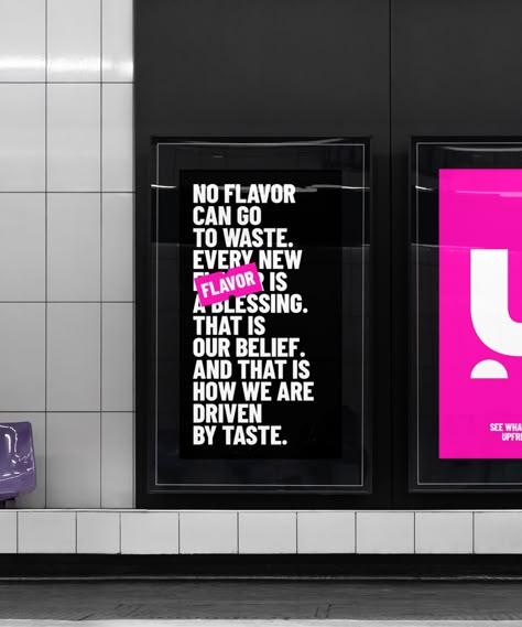 typography, mockup, screen, flavor, text, sticker, pink, white, black, dark Brand Positioning, Identity Project, Brand Architecture, Logo And Identity, Close Up Photography, Price Sticker, Food Group, Branding Agency, Metro Station