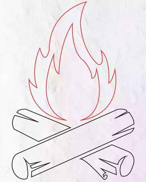 How To Draw Campfire- A Step By Step Guide Something On Fire Drawing, Camp Fire Sketch, How To Draw A Campfire, Campfire Drawing Simple, Fire Drawing Tutorial, Draw Campfire, Fire Pit Drawing, Campfire Drawing, Study Asthetic