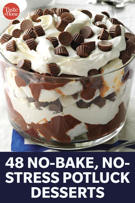 48 No-Bake, No-Stress Potluck Desserts Easy Potluck Desserts, Potluck Recipes Dessert, Quick Summer Desserts, Cookout Desserts, Desserts Aesthetic, Cheap Desserts, Easy Summer Dessert Recipes, Easy Party Desserts, Desserts Summer