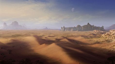 Desert Scape, Post Apocalyptic City, Sci Fi Architecture, Scifi Art, Medieval World, Egypt Art, Desert Art, Post Apocalypse, Matte Painting