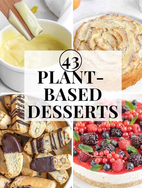 Wondering how to make a plant-based dessert? We've got you covered with these 45 sweet recipes including cakes, biscuits, custards, pies, tarts, pastries and more. Plant Based Cake Recipes, Plant Based School Recipes, Plant Based Desserts Easy, Vegan Desserts Recipes, Noom Desserts, Plant Based Bread, Wfpb Dessert, Cakes Fillings, Cake Base Recipe