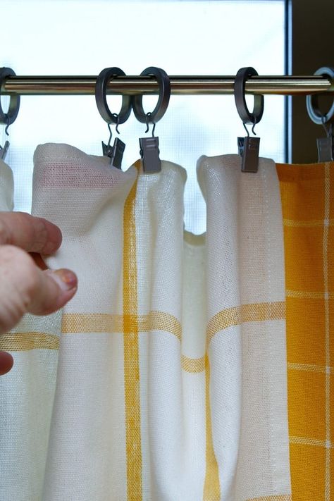 How To Make Kitchen Towel Curtain Tiers Tea Towel Curtains Kitchen Windows, Kitchen Towel Curtains Diy, Using Shower Curtains For Windows, Cafe Curtains Kitchen Diy, Cafe Curtains Kitchen Farmhouse, Dish Towel Curtains, Diy Kitchen Curtains Above Sink, Tea Towel Curtains, Diy Cafe Curtains