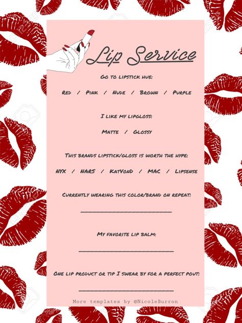 Makeup template quiz for IG Instagram stores Template Questions, Makeup Template, Story Questions, Instagram Story Questions, Beauty Content, Lip Service, Lipstick Makeup, Kat Von D, Instagram Story Template