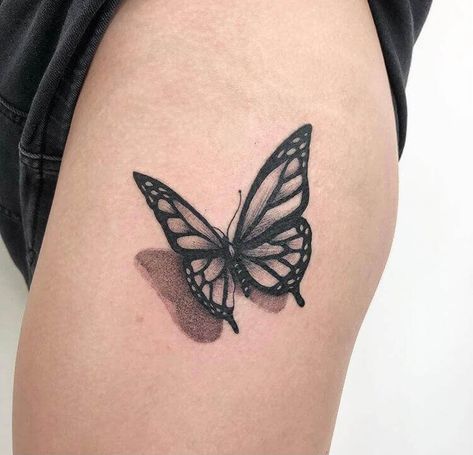 White Butterfly Tattoo, Realistic Butterfly Tattoo, Butterfly Tattoos Images, Borboleta Tattoo, Black Butterfly Tattoo, Butterfly Tattoo Stencil, 3d Butterfly Tattoo, Shadow Tattoo, Butterfly Hand Tattoo