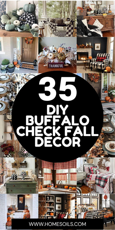 Transform your space with 35 DIY buffalo check fall decor ideas, including cozy plaid throw pillows, rustic table runners, and charming wreaths. Embrace the classic pattern with easy-to-make crafts like painted pumpkins and checkered garlands. Perfect for adding a warm, seasonal touch to your home this fall. Diy Buffalo Plaid Decor, Grey Fall Decor, Buffalo Plaid Table Decor, Buffalo Check Fall Decor, Black And White Fall Decor, Buffalo Plaid Fall Decor, Buffalo Check Wreath, Fall Mantle Decor, Red Truck Decor