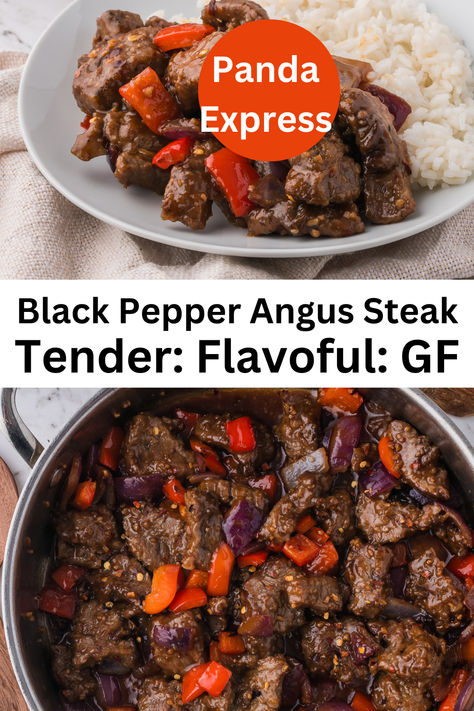 This Black Pepper Angus Steak Panda Express copycat recipe is made gluten-free with tender marinated beef and crisp vegetables, all tossed in a flavorful sweet and savory sauce. Angus Steak Recipes, Black Pepper Angus Steak, Football Sunday Food, Black Pepper Beef, Angus Steak, Pepper Beef, Fall Recipes Healthy, Marinated Beef, Panda Express