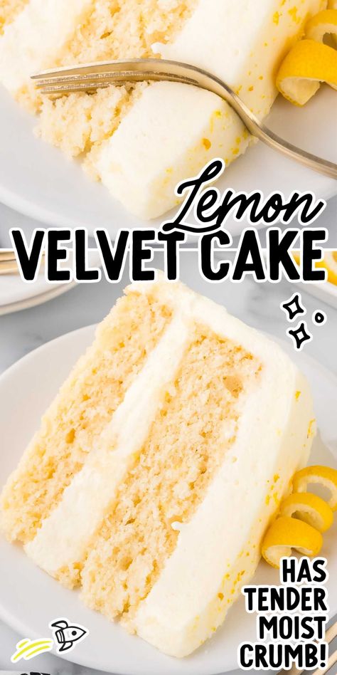 Lemon Velvet Cake, Lemon Cake Easy, Moist Lemon Cake, Cream Cheese Frosting Cake, Lemon Cream Cheese Frosting, Quick Cake, Lemon Dessert Recipes, Lemon Cake Recipe, Cake Recipes From Scratch