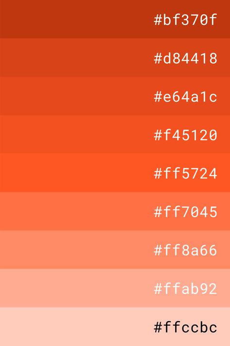 Orange Color Palette Hex Codes, Orange Hex Code, Pallets Color, Orange Shades, Orange Gradient, Fall Color Palette Hex Codes, Color Palette Orange, Orange Colour Palette, Color Code