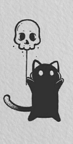 Cat And Skull Drawing, Animal Line Art Drawing, Black Cat Easy Drawing, Spooky Designs Drawing, Shocked Cat Drawing, Black Cat Sketch Pencil Drawings, Cute Goth Drawings, Cute Owl Drawing Simple, Emo Cat Drawing