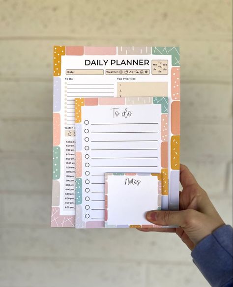 Daily planner bundle journalplanner #weeklyplanner # #plannerpages Organisation, Cute Notepad Design, Notepads Design Ideas, To Do List Inspiration, Notepad Design Ideas, Notepad Packaging, Sticky Notes Ideas, Business Planner Organization, Notepad Business