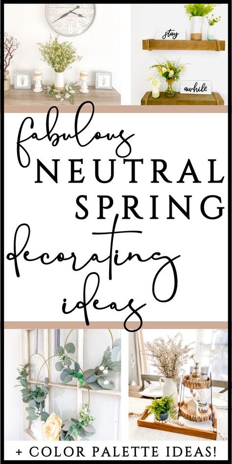 If you love rustic farmhouse and neutral color palettes AND decorating for spring, come check out this post! It has it all - inspiring ideas, spring home tour, and neutral spring color palette examples! Fresh Airy Home Decor, Neutral Spring Home Decor, Subtle Spring Decor, Spring Decor Color Palette, Spring Color Palette Home Decor, Spring Neutral Decor, Spring Shelf Decor Ideas, Modern Farmhouse Spring Decor, 2024 Spring Decor Trends