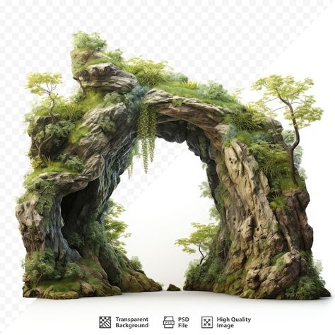 PSD a picture of a natural arch with tre... | Premium Psd #Freepik #psd #floating-island #fantasy #cliff #fantasy-landscape Nature, Adinkra Tattoo, Floating Rocks, Rock Arch, Background Fantasy, Durga Ji, Floating Islands, Island Party, Nature Collage