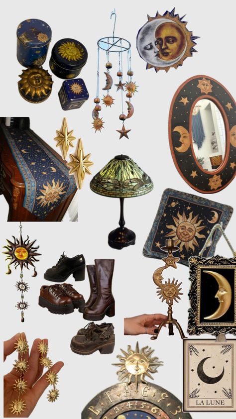 Inspired by witchy celestial Whimsigoth elements of the 90s, I created this collage of home decor to reflect that era. 90s Inspired Room, Celestial Whimsigoth, Bedroom 90s, Inspired Room Decor, Celestial Room, Whimsigoth 90s, Whimsical Room, Magical Creature, Mazzy Star