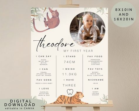 Milestone Masterpiece: First Birthday Milestone Sign Ideas 1st Birthday Milestone Board, First Birthday Board, Birthday Milestone Board, Birthday Photo Collage, Milestone Board, Year Poster, Baby's First Birthday, Photo Sign, Milestone Poster