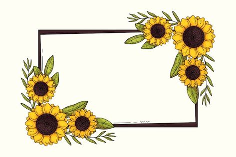 Sunflower Frame, Sunflower Drawing, Adult Coloring Book Pages, Plant Drawing, Watercolor Sunflower, Creative Cards, Coloring Book Pages, Border Design, Flat Design