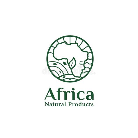 Africa natural products logo icon badge symbol with green leaf, ocean wave, and african map with face silhouette illustration. Vector in monoline vector illustration Natural Products Logo, Culture Moodboard, Africa Logo Design, Doctor Background, Safari Logo, Africa Logo, Africa Symbol, African Logo, Drums Logo