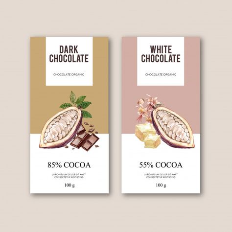 Chocolate packing with ingredients branc... | Free Vector #Freepik #freevector #banner #poster #watercolor #food Chocolate Packing, Chocolate Bar Design, Chocolate Labels, Chocolate Packaging Design, Chocolate Pack, Chocolate Wrapping, Packaging Label Design, Watercolor Food, Chocolate Design