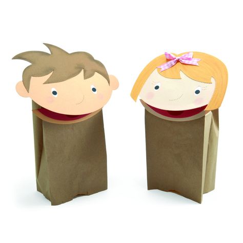 Boy and Girl Paper Bag Puppets Bag Puppet, Paper Bag Crafts, Paper Bag Puppets, Preschool Christmas Crafts, Paper Puppets, Puppet Crafts, Fish Crafts, Spring Crafts For Kids, Paper Plate Crafts