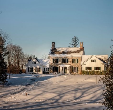 This new construction home in Darien, Connecticut was designed to look as though it had been a main structure added onto over time. The… | Instagram Darien Connecticut, Patrick Ahearn Architect, Patrick Ahearn, Colonial Exterior, Construction Home, A Blanket, New Construction, Connecticut, New England