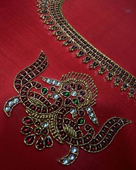 Embroidery Blouses, Pattu Saree Blouse Designs, Kundan Work, New Saree Blouse Designs, Wedding Saree Blouse Designs, Kids Blouse Designs, Cutwork Blouse Designs, Blouse Embroidery, Sari Blouse Designs