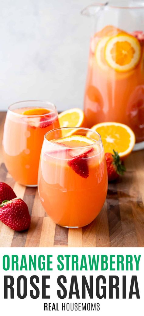 Strawberry Rose Sangria, Orange Mixed Drinks Alcohol, Sangria With Rose Wine, Orange Alcohol Drink, Rose Mixed Drink, Orange Mixed Drinks, Sangria With Orange Juice, Vodka Sangria Recipes, Orange Colored Cocktails