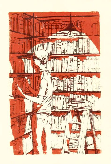 Bookshelves by koyar - silk screen print Screen Printing Illustration, Posca Art, Illustration Ideas, Urban Sketching, Lino Print, Silk Screen Printing, Print Artist, Linocut Prints, Silk Screen