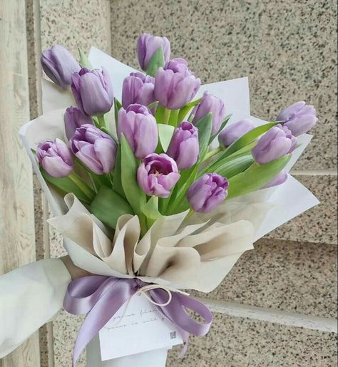 Purple Flower Bouquet Aesthetic, Purple Tulips Bouquet, Tulip Bouquet Purple, Tulip Bouquets, Prom Prep, Pinterest Flowers, Purple Flower Bouquet, Widgets Aesthetic, Bouquet Of Tulips