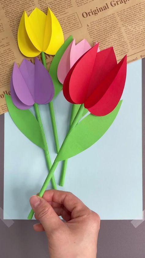 paper craft for kids in 2022 | Flower crafts kids, Paper crafts, Hand crafts for kids Natal, Tulip Origami, Easter Centerpieces Diy, Flower Crafts Kids, Paper Flower Centerpieces, Store Decoration, Houses Bedroom, Easy Paper Flowers, Easter Decorations Dollar Store