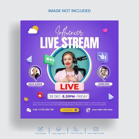 Facebook live streaming post for digital... | Premium Vector #Freepik #vector #post #social-media-marketing #business-banner #facebook-post Facebook Poster, Template For Social Media, Youtube Banner Design, Youtube Thumbnails, Header Design, Youtube Design, Youtube Channel Art, Digital Marketing Social Media, Business Banner