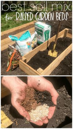 Don't waste money and buy the premixed raised garden bed soil blend, instead, make your own for a lot less! This easy soil mixture combines only three parts and is easy to make, plus it will create proper drainage for your vegetables. Garden Bed Soil, Raised Garden Bed Soil, Garden Diy Decoration Ideas, Diy Raised Garden Bed, Soil Mixture, Gemüseanbau In Kübeln, Raised Gardens, Vegetable Garden Beds, Garden Bed Layout