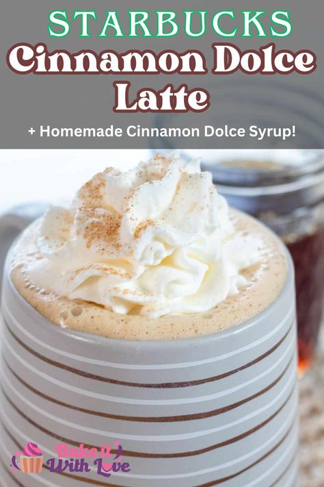 This Starbucks cinnamon dolce latte combines my DIY cinnamon dolce syrup, strong brewed coffee or espresso, and milk! It's an easy, inexpensive latte that is rich and flavorful and suitable for enjoying every morning! Best of all, you don't need to wait in line at your local coffee shop! BakeItWithLove.com #starbucks #cinnamon #coffee #latte #espresso Starbucks Cinnamon Dolce Latte, Cinnamon Dolce Latte Recipe, Starbucks Latte, Cinnamon Dolce Syrup, Cinnamon Dolce Latte, Diy Cinnamon, Cinnamon Dolce, Copycat Starbucks Recipes, Cinnamon Coffee