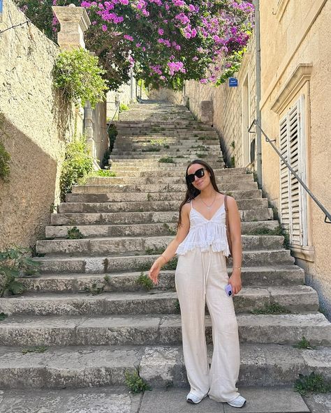 summer outfit ideas, summer outfits 2024, summer ootd, pinterest aesthetic, Pinterest outfit, outfit ideas, outfit inspo, outfit inspiration, ootd inspo, casual style, casual outfit ideas, everyday outfit  vacation outfit, linen pants outfit outfit, white tank outfit, croatia outfit, dubrovnik outfit, split croatia outfit, hvar outfit, europe summer outfit, european summer Hvar Croatia Outfit, White Tank Outfit, Outfit Europe, Europe Summer Outfits, Outfit Ideas Everyday, Ootd Pinterest, Hvar Croatia, Linen Pants Outfit, Split Croatia