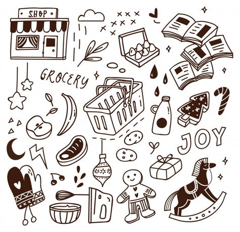 Grocery Doodles, Object Doodles, Supermarket Logo, Vegetable Delivery, Lsd Art, Illustration Story, Cute Doodle, Stamp Ideas, Candle Label