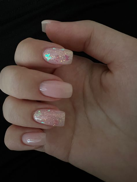 nails pink pinknails butterfly Natural Nails Butterfly, Baby Pink Prom Nails, Pink Nails With Butterflies, Pink Butterfly Nails, Nails With Butterflies, Pink Sparkly Nails, Short Pink Nails, Kids Nails