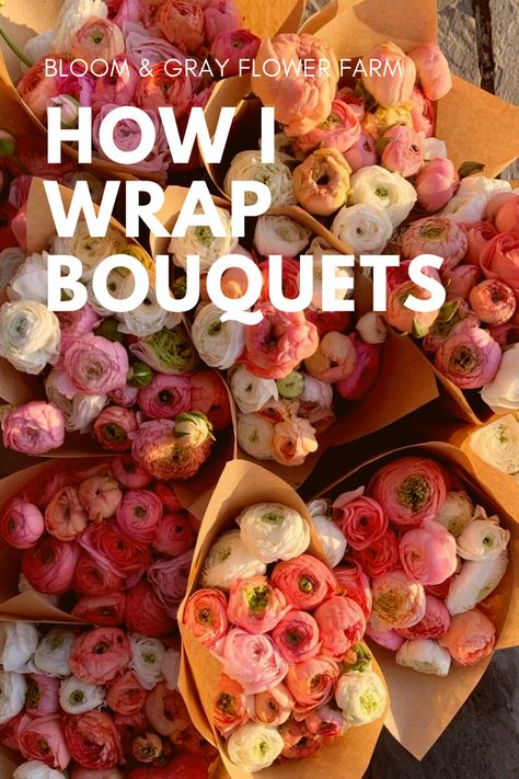 How To Wrap Floral Bouquet, Flower Wraps Bouquet, Selling Flowers Ideas, Paper Wrapping Bouquet, Paper Wrapped Flowers, Wrapped Flowers In Paper, Flower Stall Ideas, Flower Farm Inspiration, Sell Flowers