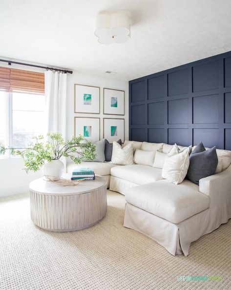 living room accent wall painted benjamin moore hale navy Salt Aesthetic, Diy Accent Wall Ideas, Benjamin Moore Hale Navy, Accent Wall Living Room, Navy Accent Walls, Hale Navy Benjamin Moore, Navy Blue Paint Colors, Coastal Paint Colors, Navy Blue Paint