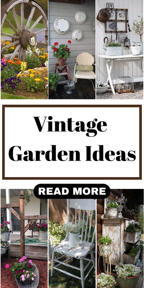 Vintage style is getting more and more preferred by many people these days as adding vintage elements to the backyard not only adds retro charm to the ambiance but also makes it unique, the atmosphere cozier, welcoming, and relaxing. Vintage Garden Ideas, Quaint Garden, Upcycled Planters, Milk Can Decor, Memory Garden, Country Garden Decor, Mason Jar Lanterns, Seaside Garden, Wheel Decor