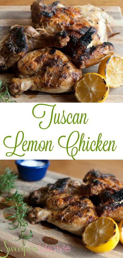 Tuscan Lemon Chicken is the perfect summertime dinner idea! An easy grilled recipe, with a delicious citrus and rosemary marinade that will have you making this over and over! Rosemary Chicken Marinade, Tuscan Lemon Chicken, Ina Garten Chicken, Grilled Lemon Chicken, Grilled Chicken Marinade, Lemon Rosemary Chicken, Roasted Potato, Summertime Recipes, Ina Garten Recipes