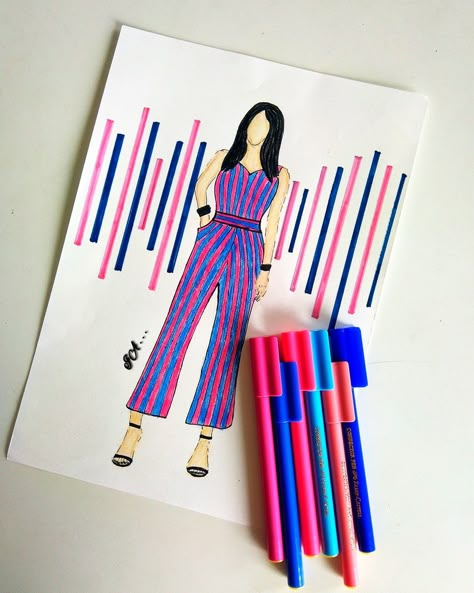 Fashion illustrations of vertical line stripes women costume Vertical Line Dress Sketch, Vertical Lines Dress Design, Stripes Fashion Illustration, Elements Of Design Line Dress, Vertical Lines Dress Illustration, Vertical Line Fashion, Vertical Line Drawing, Vertical Lines Art Design, Vertical Lines Dress