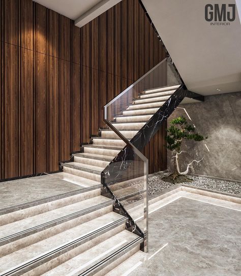 GMJ | INTERIOR DESIGN + BUILD on Instagram: “Stairs are so commonplace in architecture that you might not give them a second thought. But as evidenced by modern stair design, it’s…” Gmj Interior Design, Stair Walls, Staircase Design Modern, Stair Design, Stair Wall, Stairs Design Modern, Modern Stairs, Staircase Design, Stairs Design